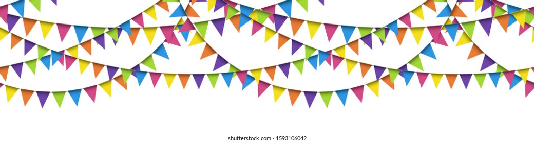 EPS 10 vector illustration of seamless colored garlands on white background for sylvester party or carnival template usage
