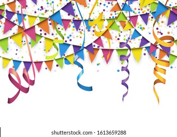 EPS 10 vector illustration of seamless colored garlands, streamers and confetti on white background for sylvester party or carnival template usage