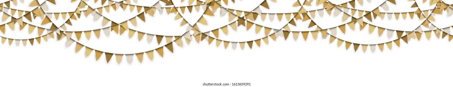 EPS 10 vector illustration of seamless gold colored garlands on white background for sylvester party or carnival template usage