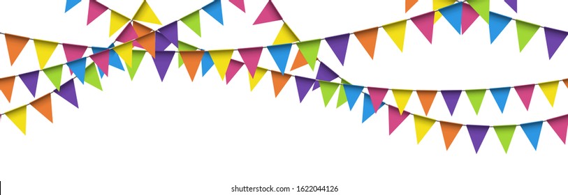 EPS 10 vector illustration of seamless colored garlands on white background for sylvester party or carnival template usage