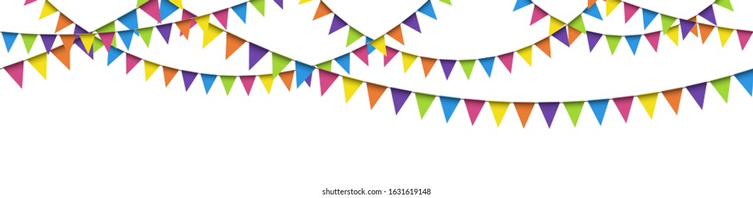 EPS 10 vector illustration of seamless colored garlands on white background for sylvester party or carnival template usage