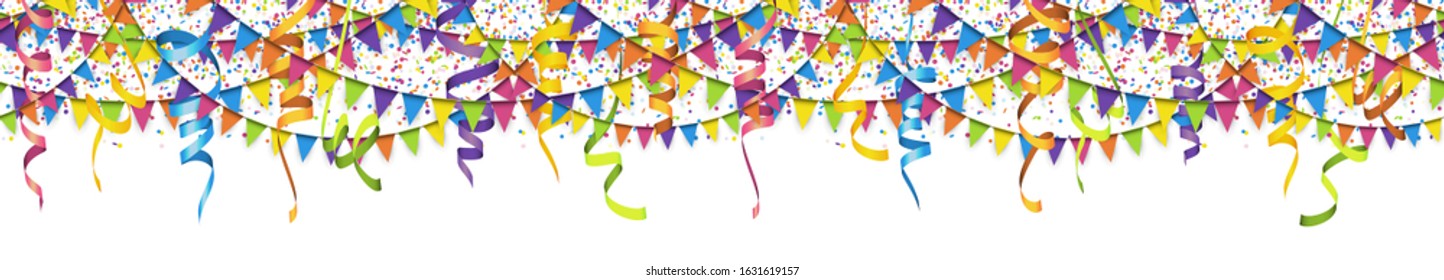 EPS 10 vector illustration of seamless colored garlands, streamers and confetti on white background for sylvester party or carnival template usage