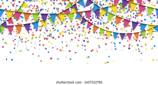 EPS 10 vector illustration of seamless colored garlands and confetti on white background for sylvester party or carnival template usage