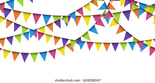 EPS 10 vector illustration of seamless colored garlands on white background for sylvester party or carnival template usage