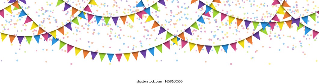 EPS 10 vector illustration of seamless colored garlands and confetti on white background for sylvester party or carnival template usage