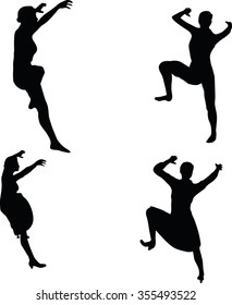 EPS 10 Vector illustration in silhouette of businesswoman climbing