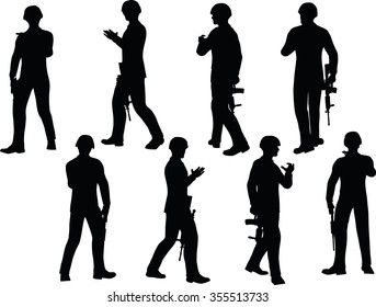 EPS 10 Vector illustration in silhouette of businessman soldier walking