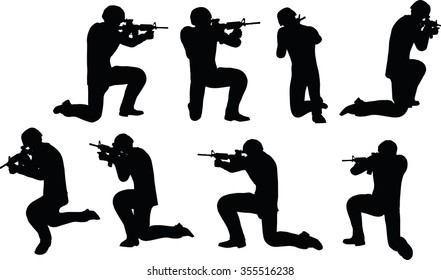 EPS 10 Vector Illustration In Silhouette Of Businessman Soldier Shoot