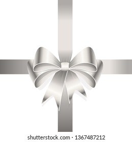 EPS 10 vector illustration of silver colored ribbon bow isolated on white background