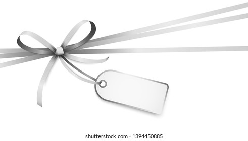 EPS 10 Vector Illustration Of Silver Colored Ribbon Bow With Hang Tag And Free Text Space Isolated On White Background