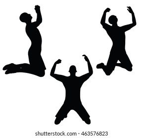 EPS 10 vector illustration of soccer player in victory pose silhouette in black
