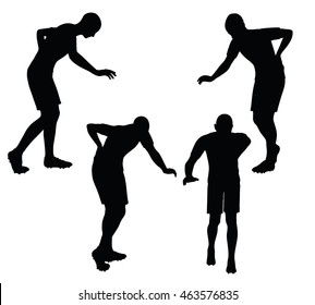 EPS 10 vector illustration of soccer player in injured pose silhouette in black
