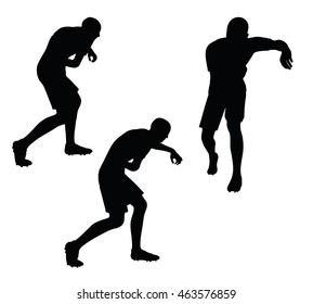 EPS 10 vector illustration of soccer player in injured pose silhouette in black
