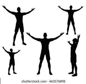 EPS 10 vector illustration of soccer player in victory pose silhouette in black
