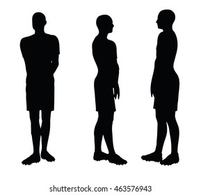 EPS 10 vector illustration of soccer player in set pose silhouette in black
