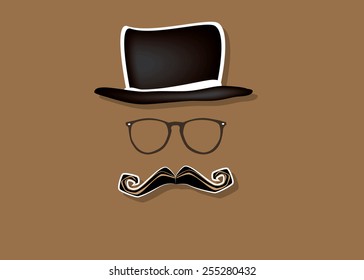 Eps 10 vector illustration of stylized elements of gentleman, snob business man. Mustache, hat, eyeglasses on gray background texture. Father's Day postcard, greeting card, wallpaper. 