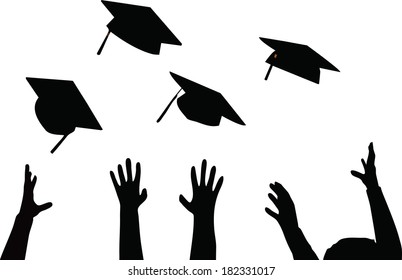 EPS 10 Vector Illustration of Tossing of Graduation Cap - Black Mortarboard