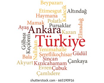 EPS 10 vector Illustration of the Turkish city Ankara subdivisions in word clouds