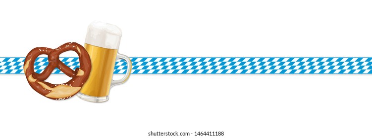 EPS 10 vector illustration of white and blue checkered banners with pair of pretzel and beer for German Oktoberfest time
pretzel; Beer; measure; beer mug;