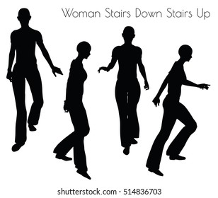 EPS 10 vector illustration of Woman Stairs Down Stairs pose on white background
