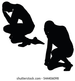 EPS 10 vector illustration of woman in sorrowful pose on white background
