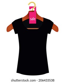 EPS 10 Vector Illustration - Wooden Coat Hanger With Sale Tag and T-shirt