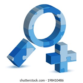 EPS 10 Vector Illustration of zoom in icon in puzzle