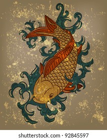 eps 10, vector japanese koi carp fish on grungy background