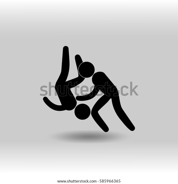 eps 10 vector Judo sport icon. Summer sport\
activity pictogram for web, print, mobile. Black athlete sign\
isolated on gray. Hand drawn competition symbol. Graphic design\
clip art illustration