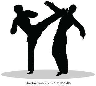 EPS 10 Vector - Karate martial art silhouettes of man and woman in karate poses