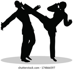 EPS 10 Vector - Karate martial art silhouettes of man and woman in karate poses