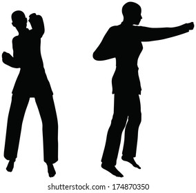 EPS 10 Vector - Karate martial art silhouettes of man and woman in karate poses