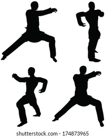 EPS 10 Vector - Karate martial art silhouettes of men in hardbow stance karate poses