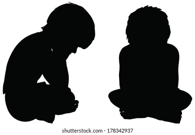 EPS 10 Vector. Kids Silhouettes in position of Sitting isolated on white.