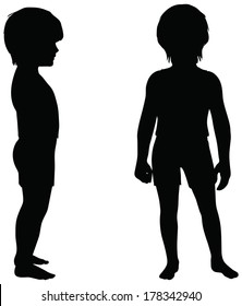 EPS 10 Vector. Kids Silhouettes in position of Standing isolated on white.