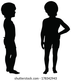 EPS 10 Vector. Kids Silhouettes in position of Standing isolated on white.