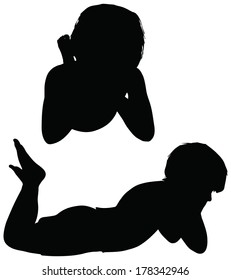 EPS 10 Vector. Kids Silhouettes in position of Laying isolated on white.