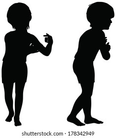 EPS 10 Vector. Kids Silhouettes in position of Clinging isolated on white.