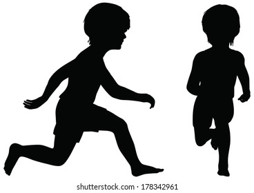 EPS 10 Vector. Kids Silhouettes in position of Leaping isolated on white.