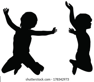 EPS 10 Vector. Kids Silhouettes in position of Jumping isolated on white.