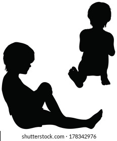 EPS 10 Vector. Kids Silhouettes in position of Sitting isolated on white.