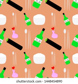 EPS 10 vector. Korean food and finger heart seamless pattern.