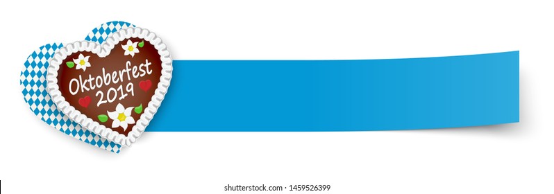 EPS 10 vector with long blue sticky paper and gingerbread heart with text Oktoberfest 2019
