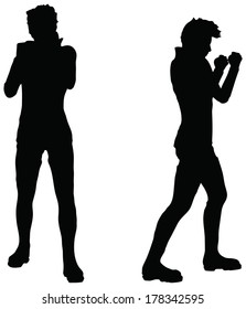 EPS 10 Vector of man silhouette in Boxer position on white background