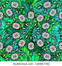 Eps 10. Vector Mandala with hand drawn elements and flowers in Arabic, Indian, turkish, pakistan, ottoman motifs. Black, green and white. Image for decorate plates, porcelain, ceramics, crockery.
