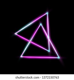 EPS 10 vector. Neon glowing triangles on black background.