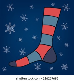 Eps 10 vector new year sock with snowflakes illustration