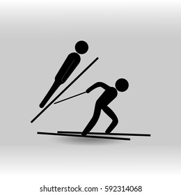 eps 10 vector Nordic Combined sport icon. Winter sport activity pictogram for web, print, mobile. Black athlete sign isolated on gray. Hand drawn competition symbol. Graphic design clip art element