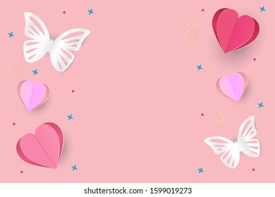 EPS 10 vector. Paper cut hearts and butterfly with copy space.