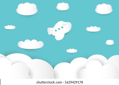 EPS 10 vector. Paper cut plane and clouds. Travel concept.